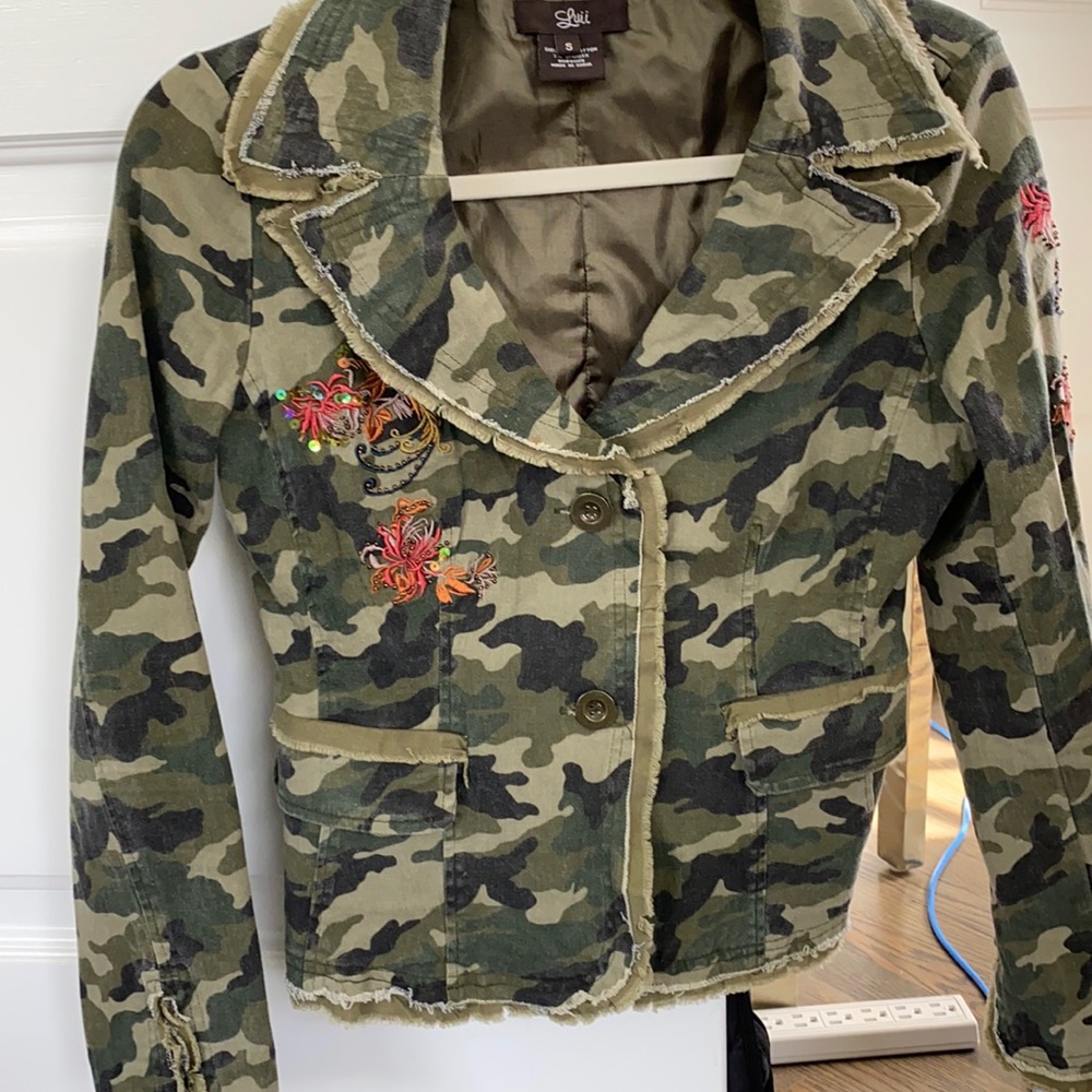 Camo denim frayed edge jacket Asian design